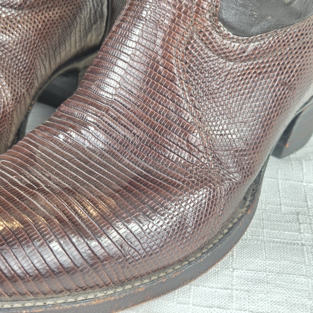 Justin Lizard Skin Brown Leather Western Cowboy Boots Men's 9.5 EE USA #8353 - Picture 6 of 15